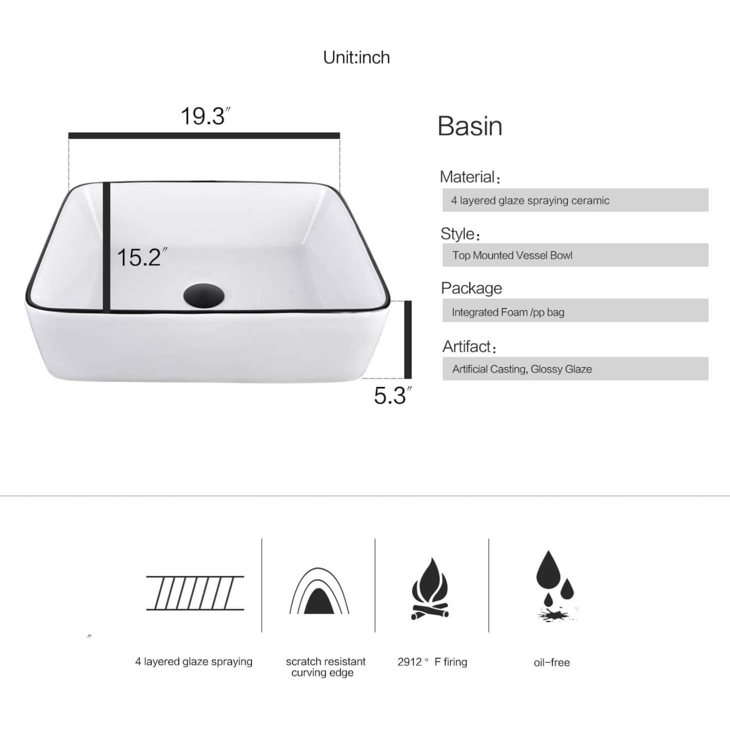 Description of white ceramic sink