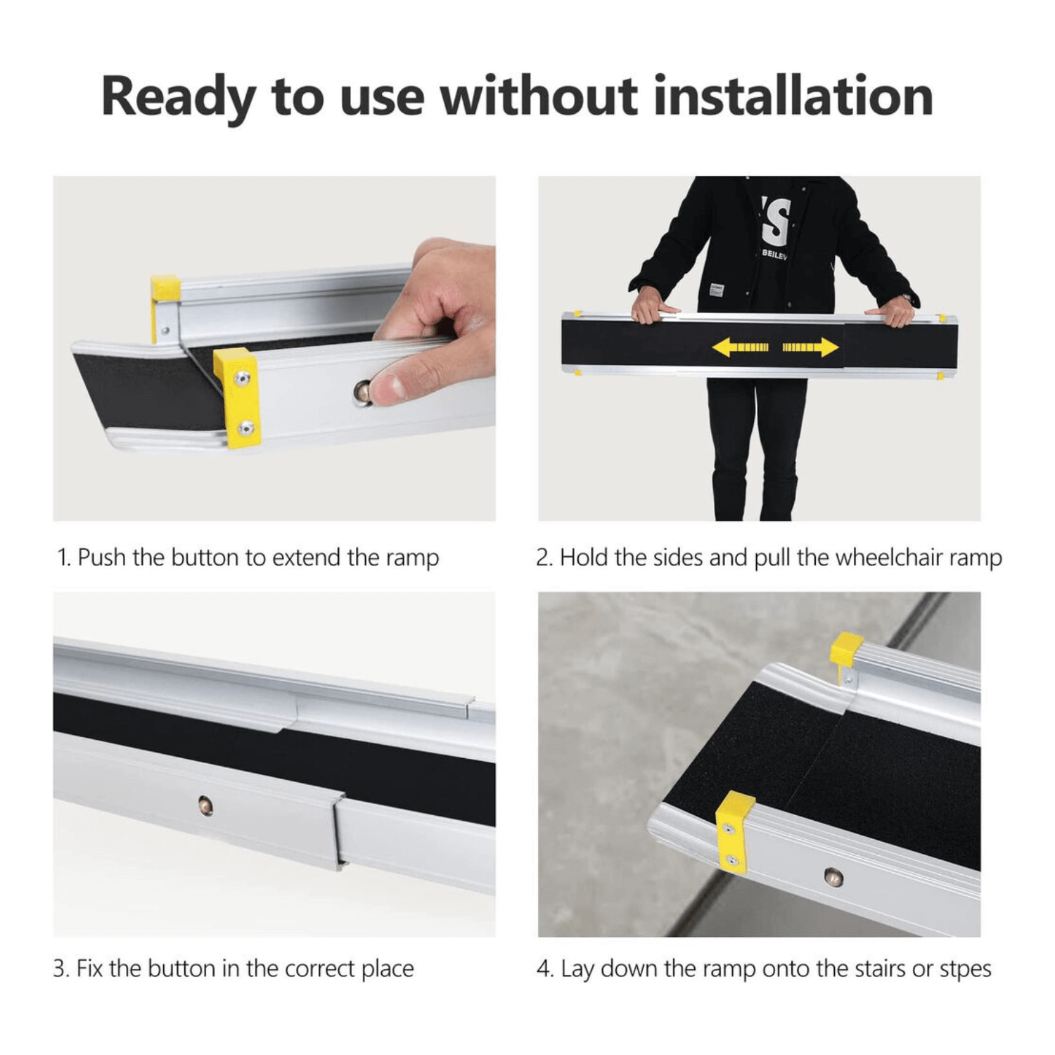 Elecwish Ramp 5FT Non Skid Aluminum Portable Wheelchair Ramp is ready to use without installation