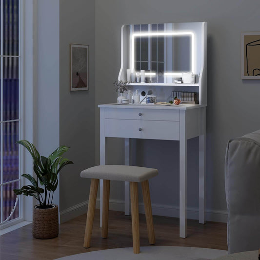 Small Makeup Vanity with Mirror and Lights Glass Table Top IF055