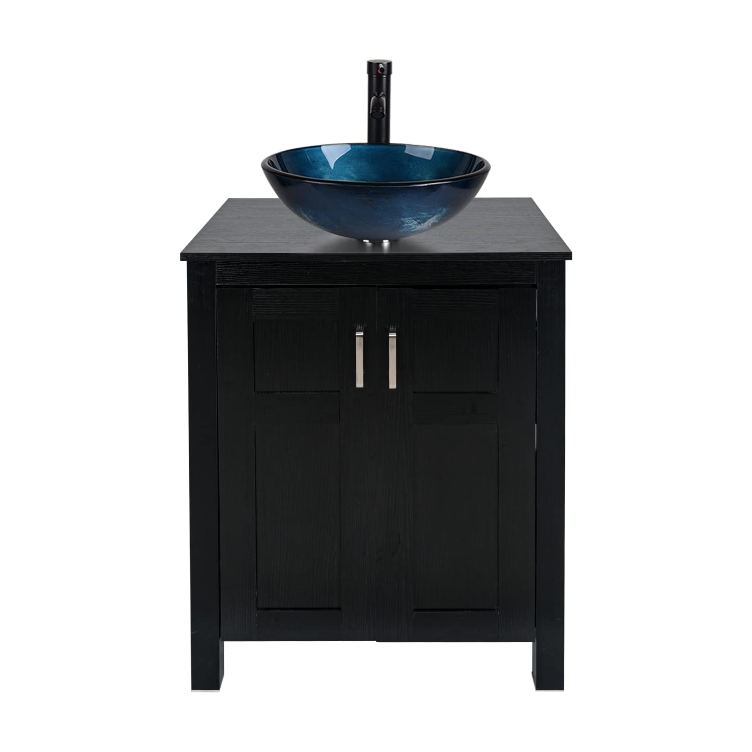 Black Bathroom Vanity Set with Blue Glass Vessel Sink HW1120