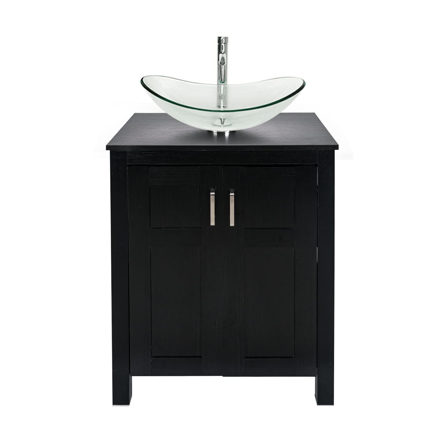 Black Bathroom Vanity Set with Clear Boat Vessel Sink HW1120