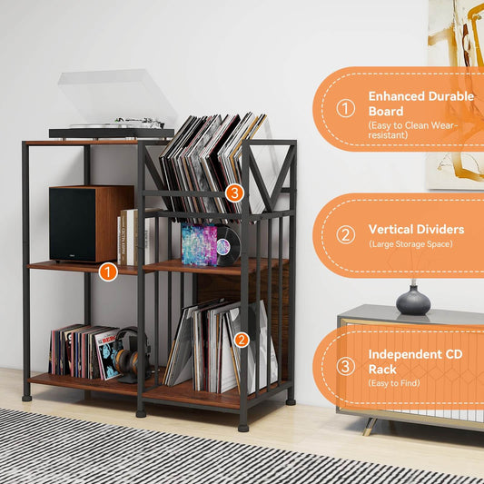 Record Player Stand with Adjustable LED Light and Charging Station IF136