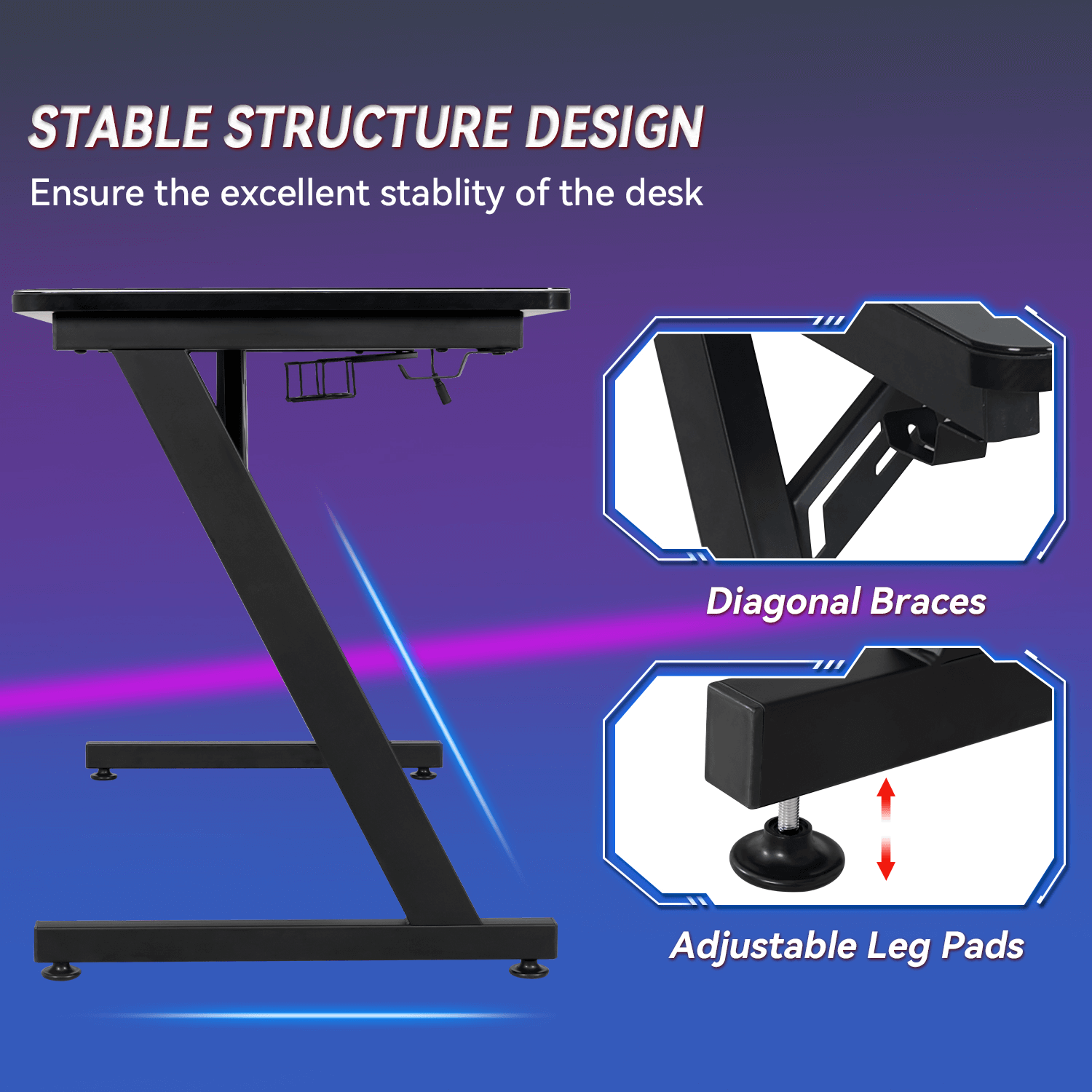 Gaming Desk with LED Lights OC125 structure design