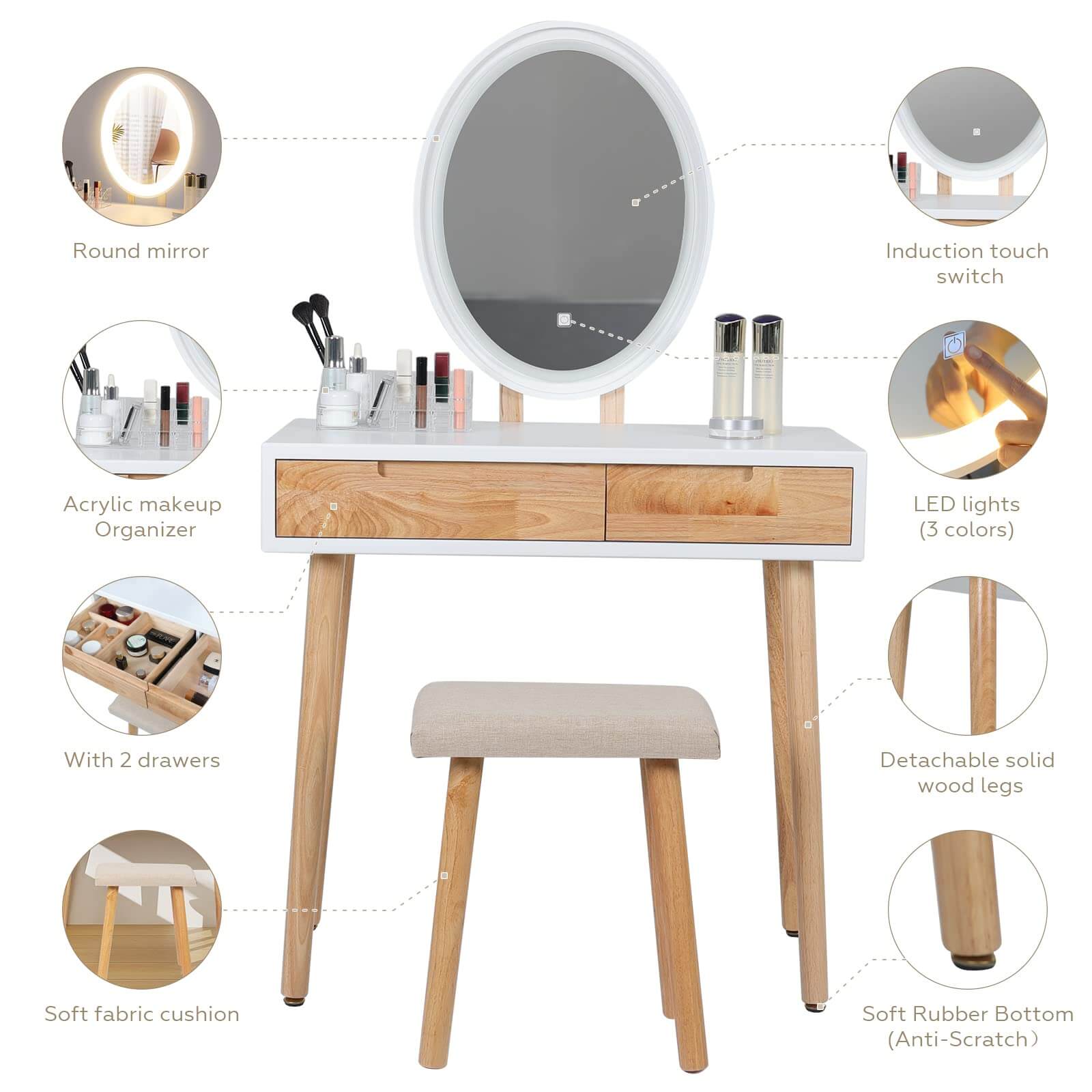 Details of Vanity Makeup Table Set F11213