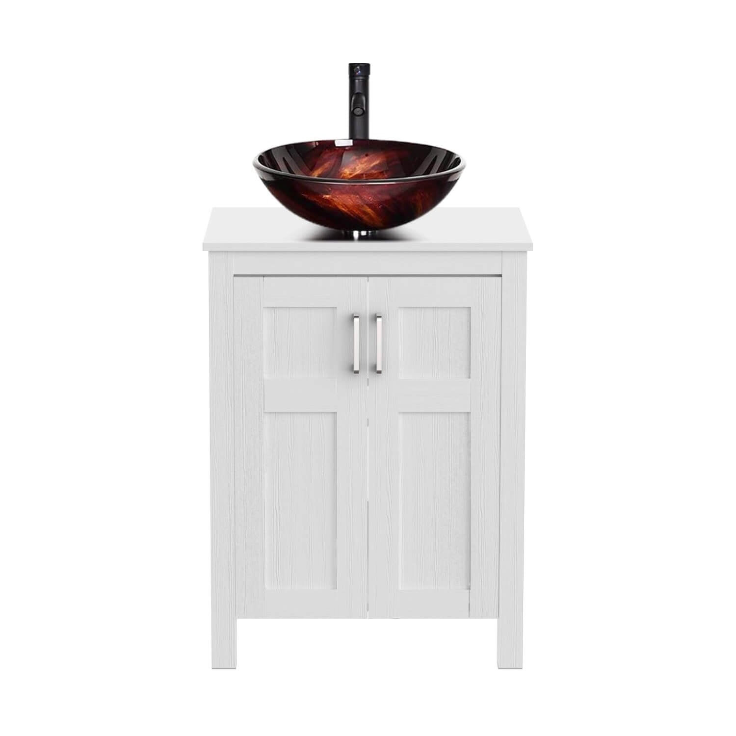 Elecwish White Bathroom Vanity and Flame Red Sink Set HW1120-WH