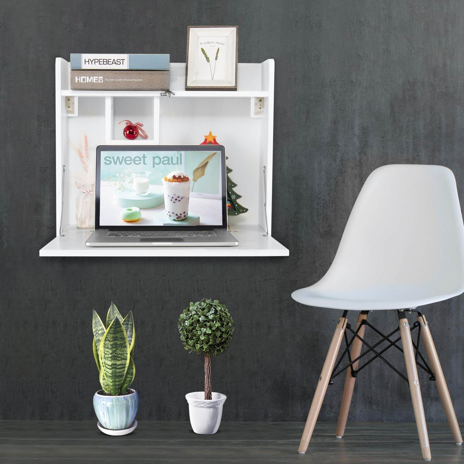 Elecwish White Wall Mounted Table Foldable Storage Shelf Wall-Mounted Desk HW1138 display