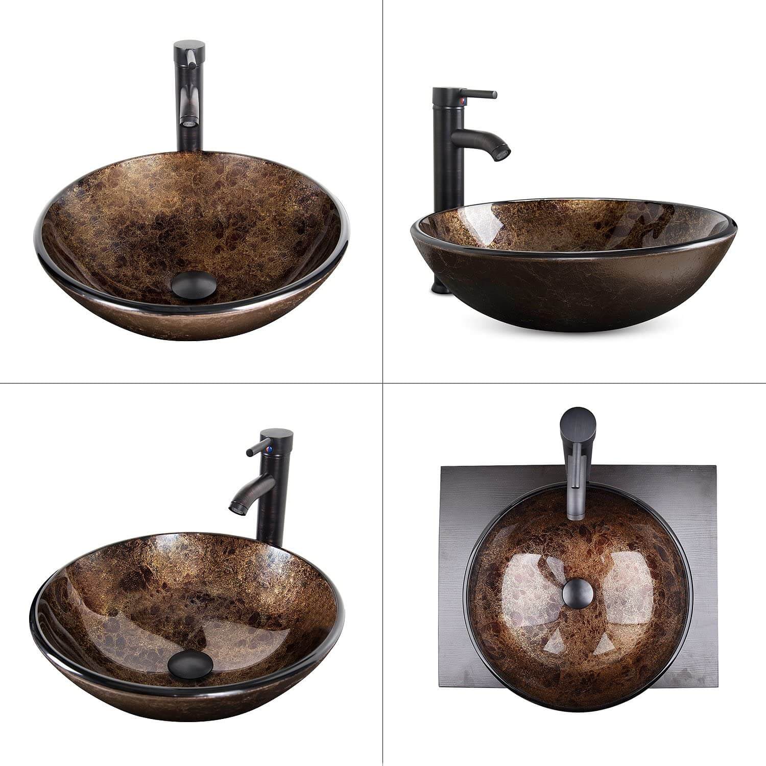 4 angle views of Elecwish brown sink