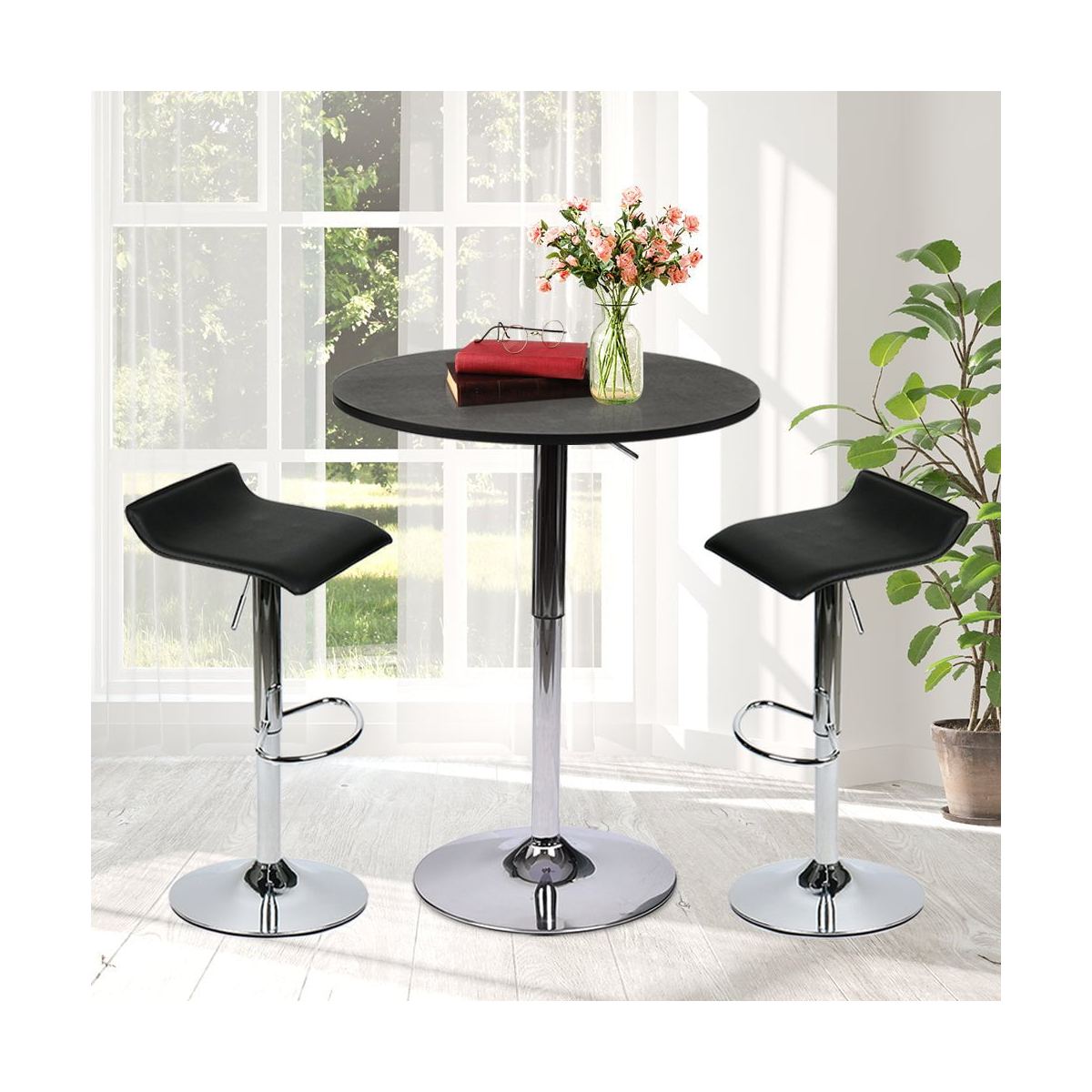 Bar Table Set 3-Piece OW0302 black bar table and black bar stools display scene