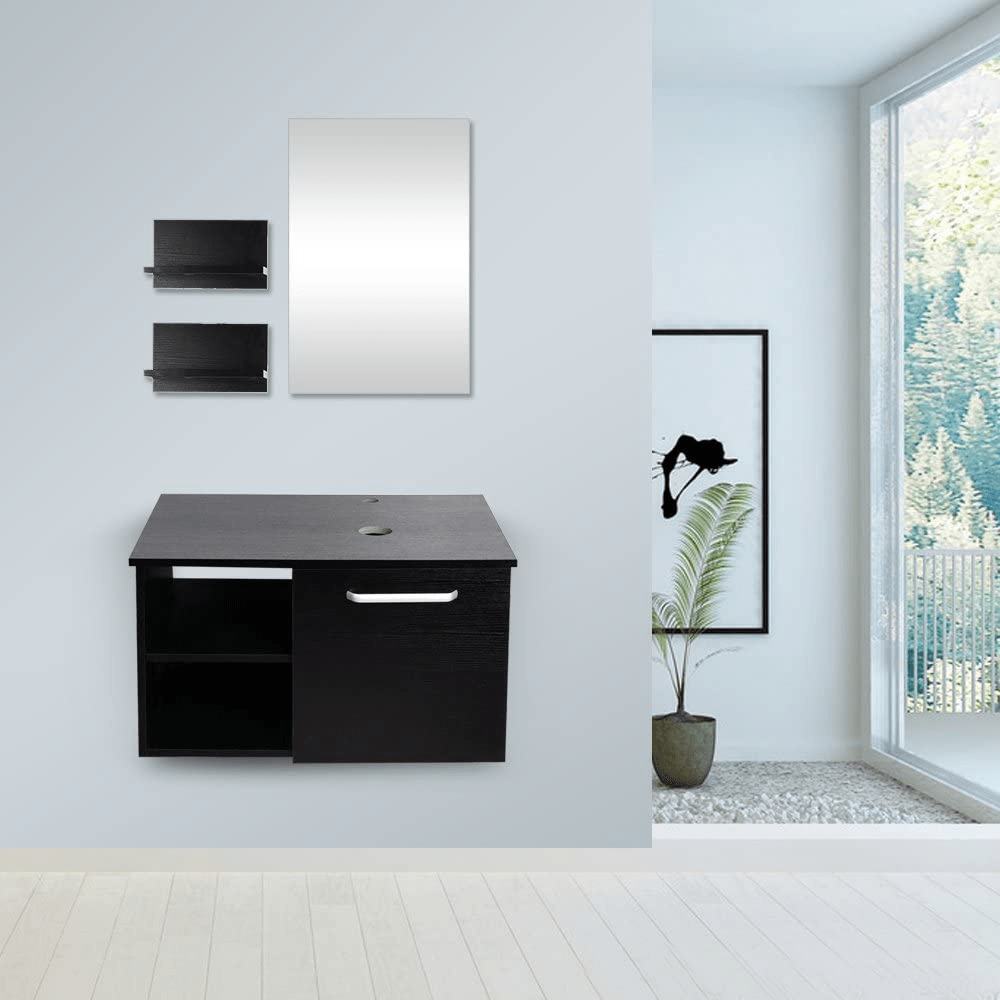 Elecwish Chic 28" Black Bathroom Vanity Wall Mounted Cabinet with mirror BA20079 display scene