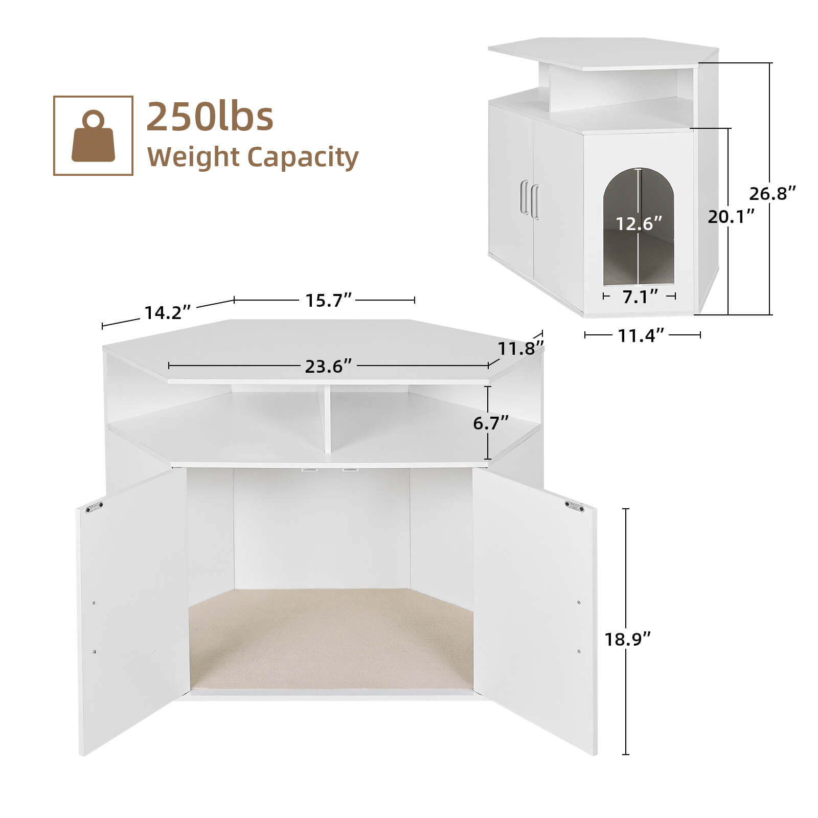 Elecwish Cat Box Cabinet with Double Doors and Open Shelf PF003 size