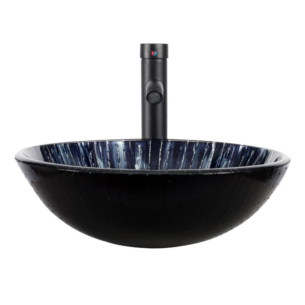 Elecwish Vessel Sinks 16.5 Inch Round Bathroom Vessel Sink Bowl and Faucet Combo,Dark Blue