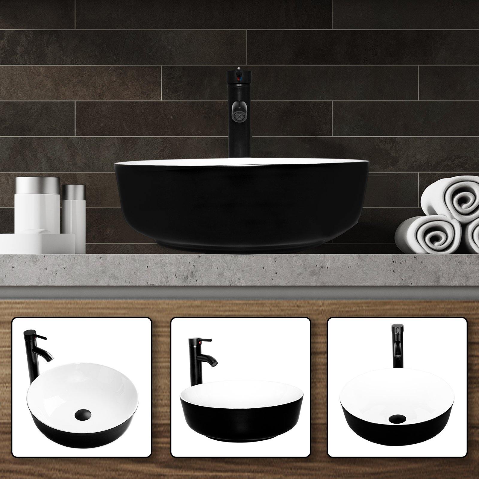 Black and White Round Ceramic Vessel Sink BG1009 display scene