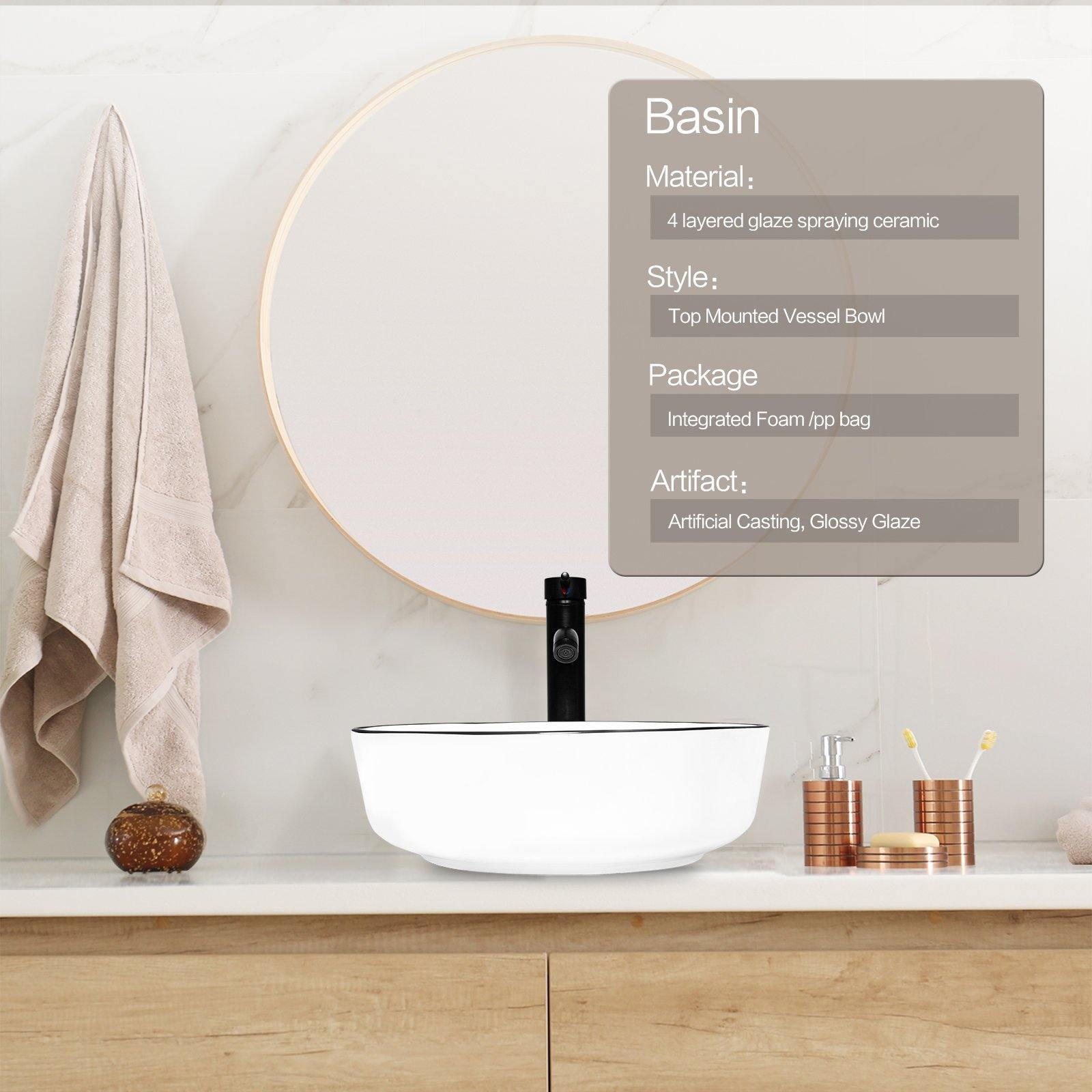 Elecwish White Ceramic Vessel Sink BG1009 basin specification and display scene