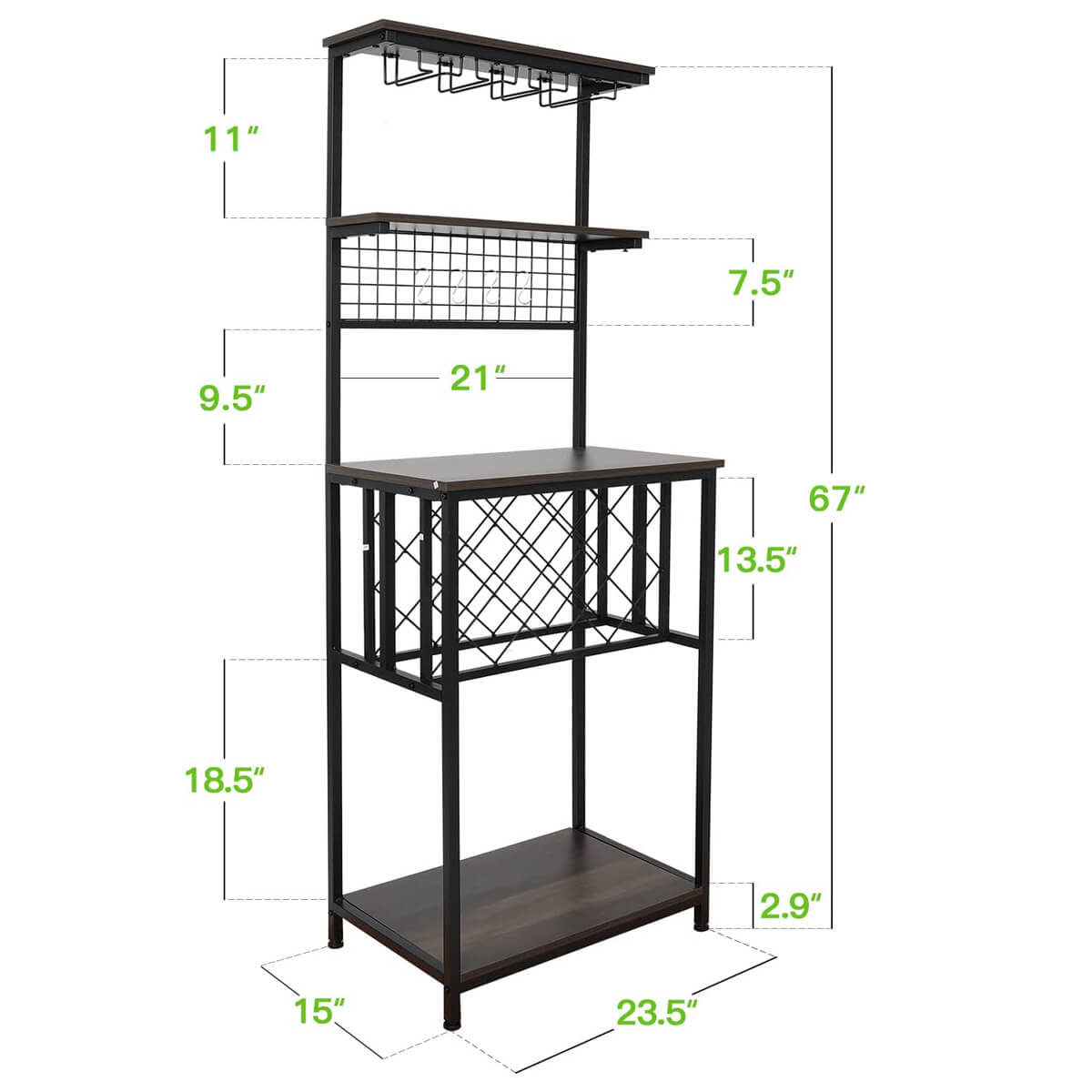 Freestanding Wine Cabinet with Storage Shelves KA711 size