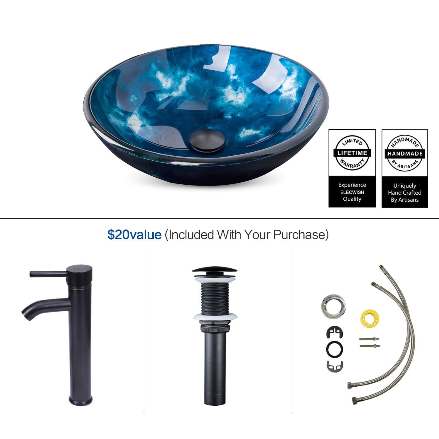 Elecwish ocean blue glass sink parts