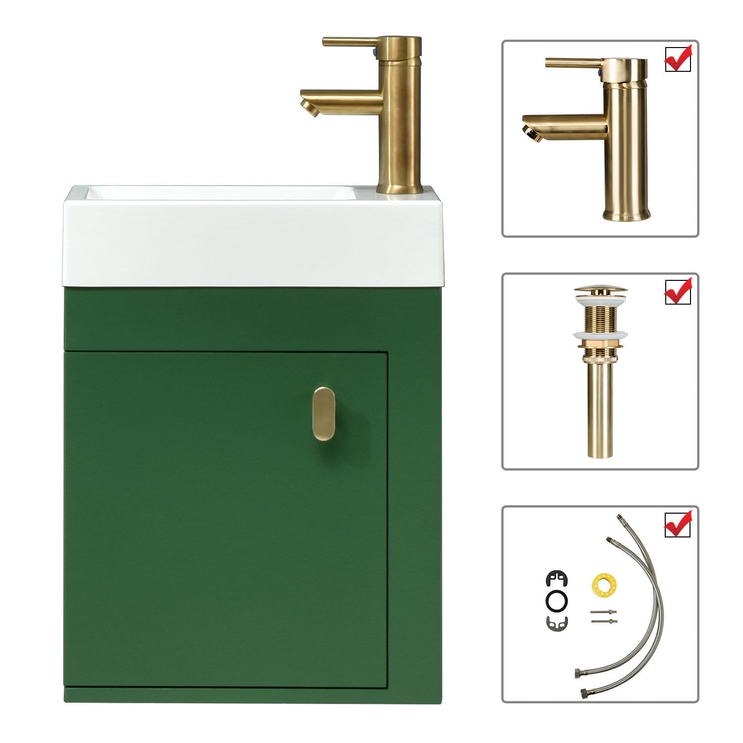 Modern Green Lavatory Wall-Mounted Vanity Set BV1002 parts display